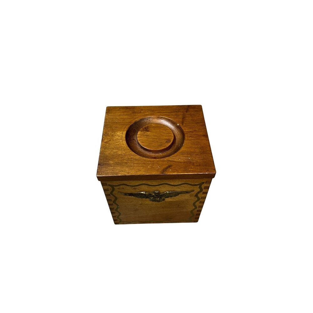 Vintage, Wood‎ Box/Canister Brass Eagle Emblem Dovetail Joints Kitchen